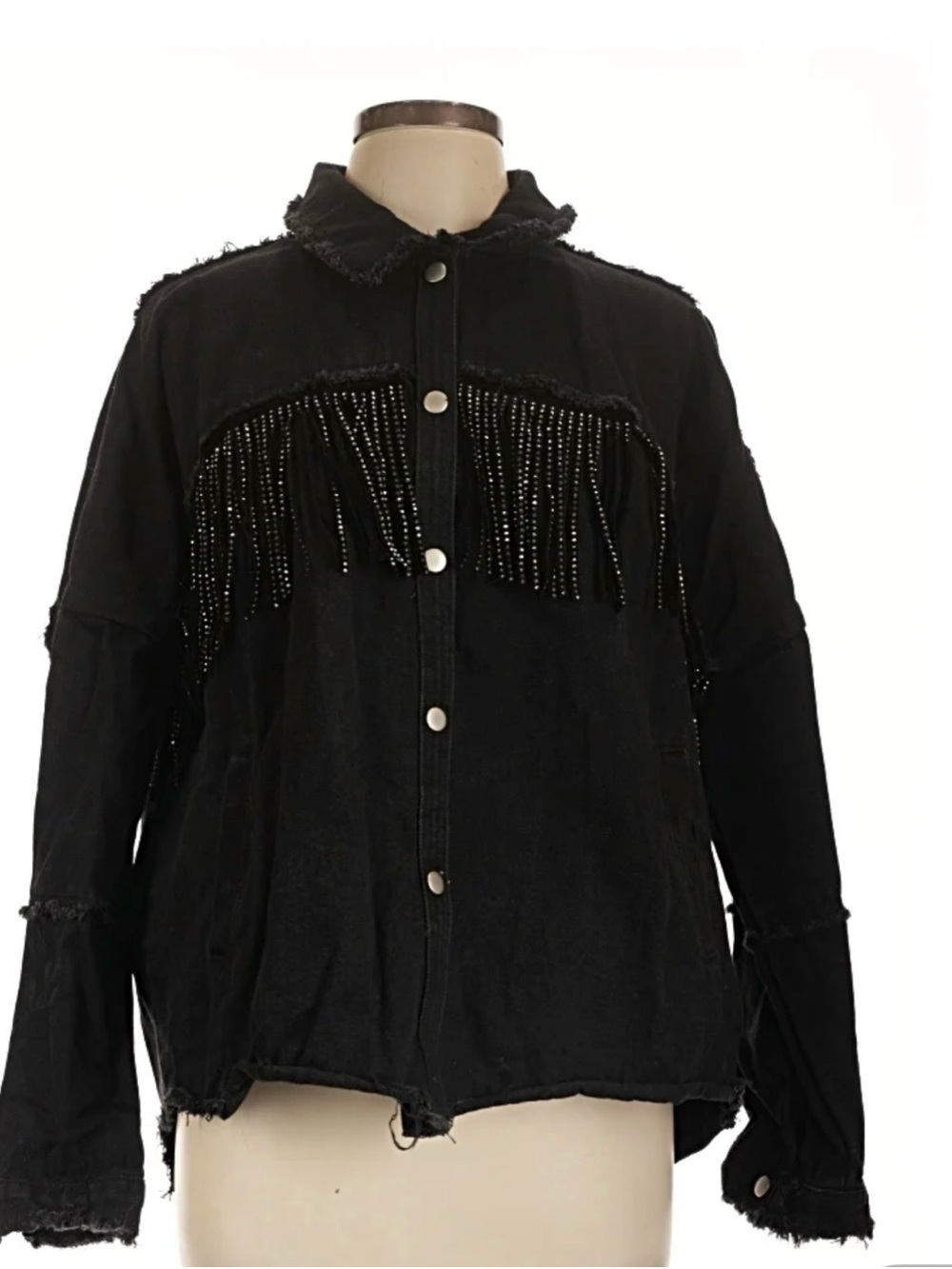 Zara Black Fringed Stud-Trim Denim Jacket
